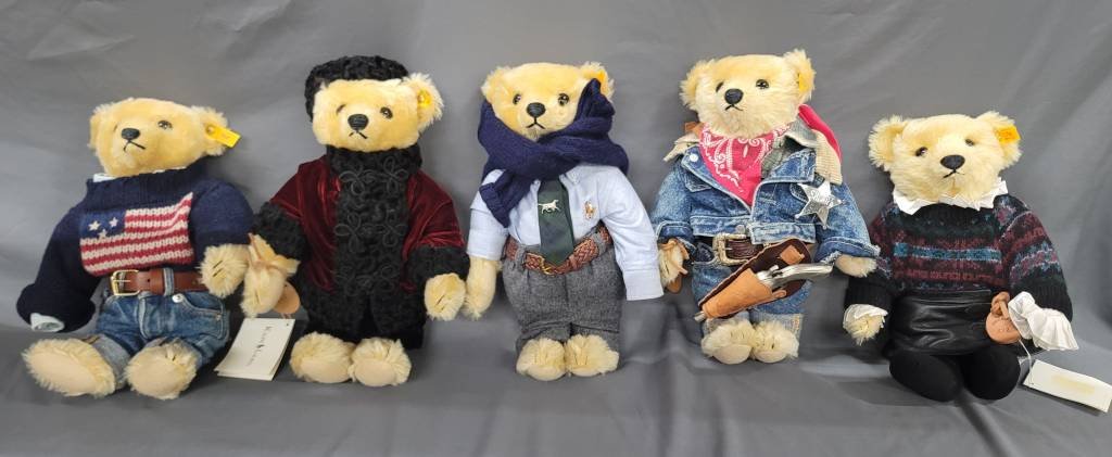 5 Steiff Ralph Lauren Polo Bears Lot: Five Steiff Ralph Lauren Polo Bears Lot and all are in collector grade condition from a smoke free home and all four have the tags & buttons in the ear, and are as follows. 1 - The American Bear and i