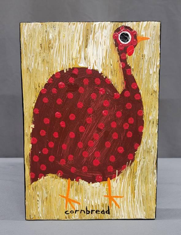 Rare Cornbread "Red Guinea Fowl" Folk Art Painting (1 of 2)