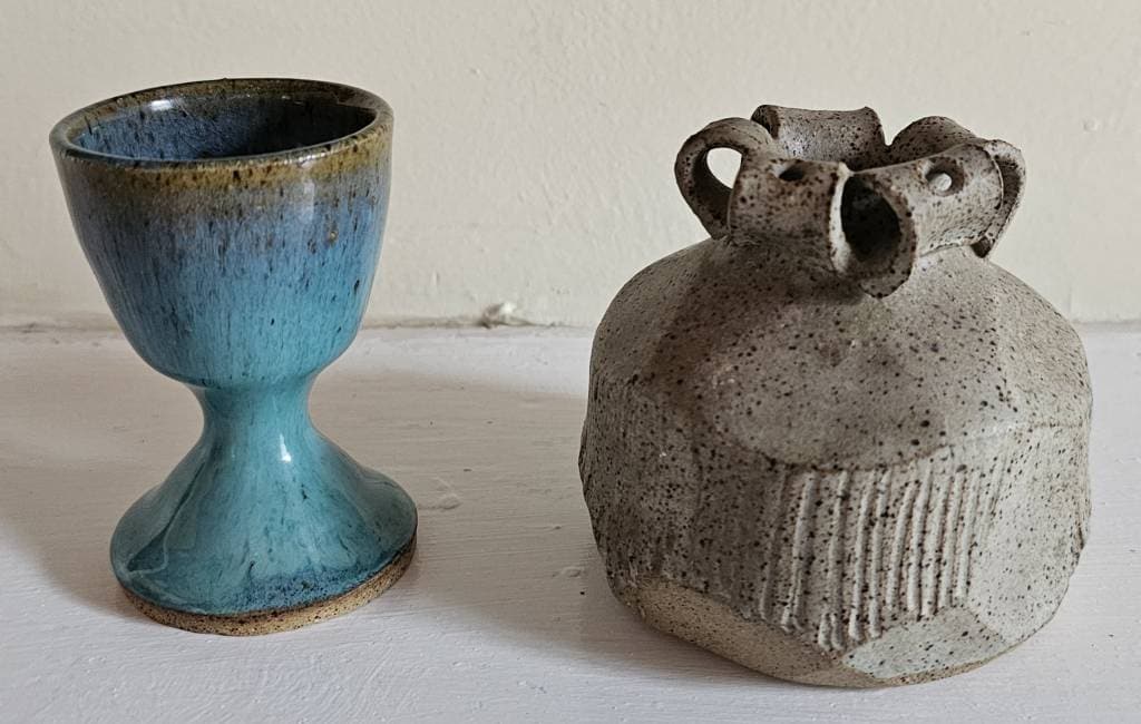 Two Charles Counts - Rising Fawn Folk Pottery Lot: Two Charles Counts (1934-2000) Folk Pottery 1- Signed Rising Fawn Egg Cup with stellar glaze. Mint, Standing 3" Tall 2- Charles Counts Vase mint condition. Standing 3" Tall