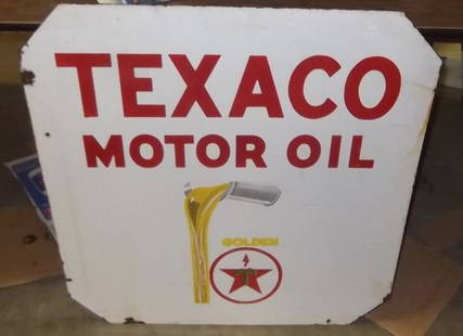 Double sided Texaco Motor Oil porcelain sign: 1930's Texaco Motor Oil double sided porcelain sign. This is a 8.5 - 9.