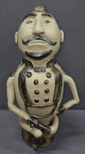 Rare Rodney Leftwich Edgefield Figural Flask #1 of 1: Rare #1 of 1 Rodney Leftwich Edgefield Figural Flask of " Jim Lee 1860-1879" of Edgefield South Carolina. This is a highly significant example out of the North Carolina mountain potteries by Rodney an