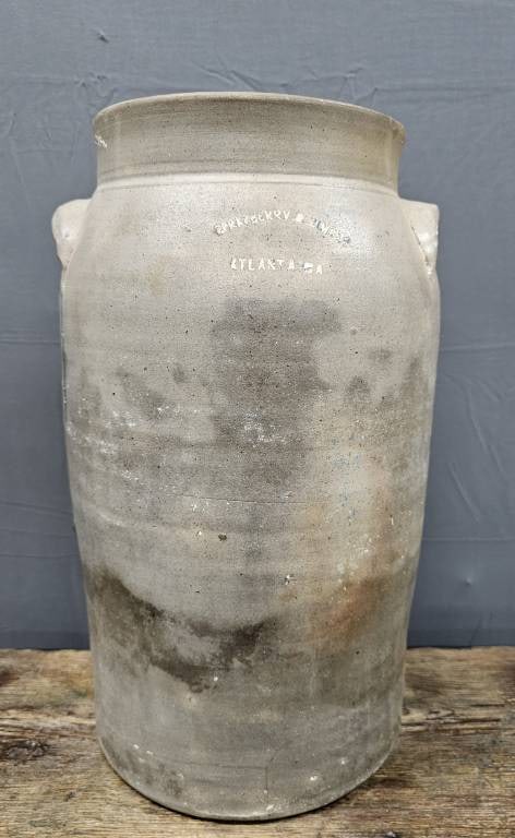Rare Sprayberry & Simpson Atlanta Ga. Kline Churn: Rare Four Gallon Sprayberry & Simpson Atlanta Ga. Made by C.S. Kline (1854-1917) Churn note the backwards Ss. This is a very scarce churn and has two stamps and is of salt glaze. The churn is the thir