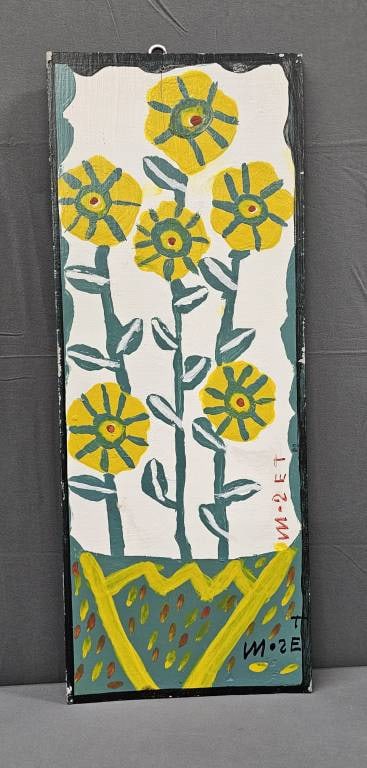 Fine signed  Mose T Folk Art Floral Painting (1 of 2)