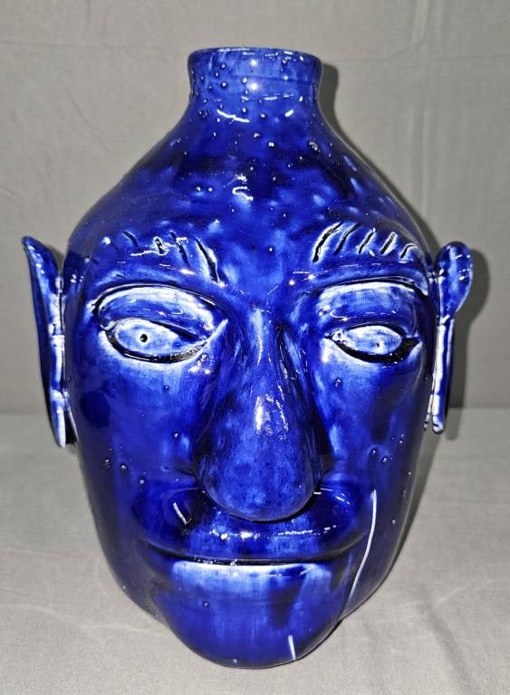 2004 Edwin "Nub" Meaders Cobalt Glazed Face Jug #4 (1 of 8)