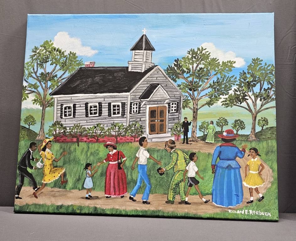 Richard Roebuck Folk Art Painting Time For Church (1 of 1)
