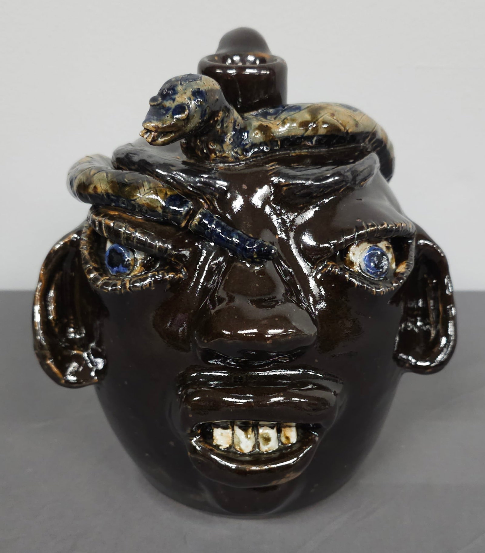 Rare Jerry Brown Diamond Back Snake Face Jug (1 of 5)