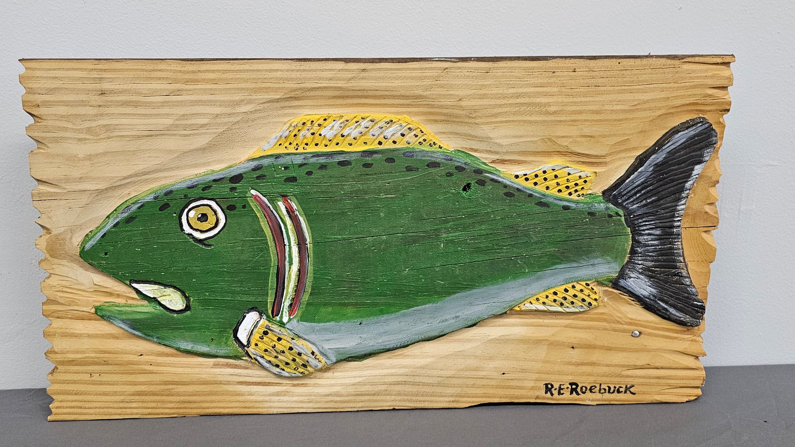 Richard Roebuck Folk Art Wood Carving of Largemouth Bass Fish (1 of 1)