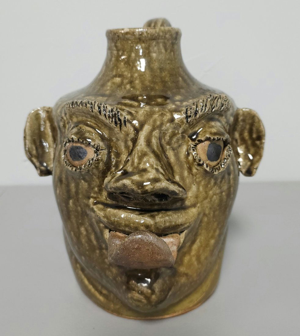 Wilford Dean Face Jug with Tongue  with great  folky details. Mint collector grade  condition. (1 of 3)