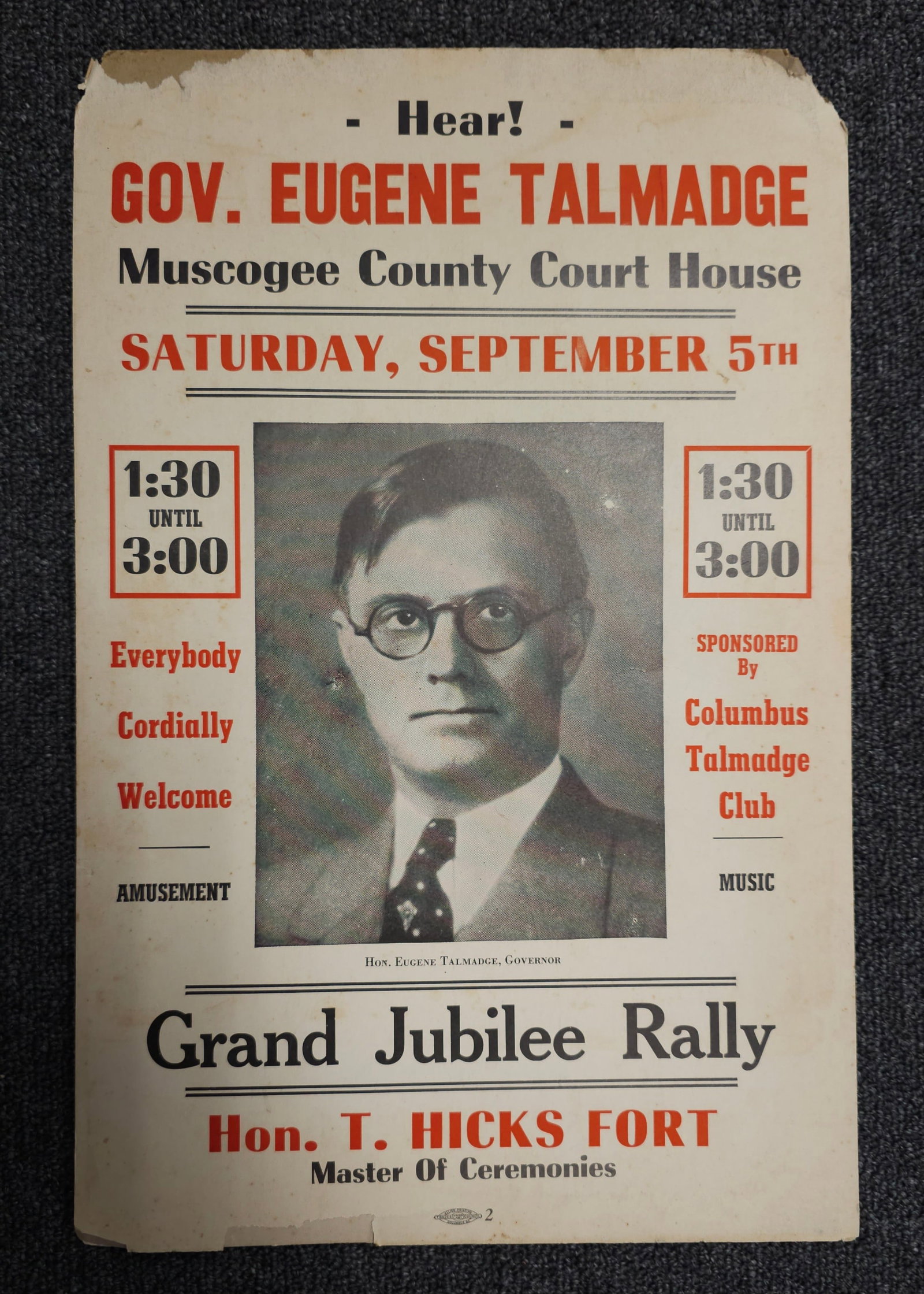 Rare Gov. Eugene Talmadge 1946 Campaign Poster (1 of 2)