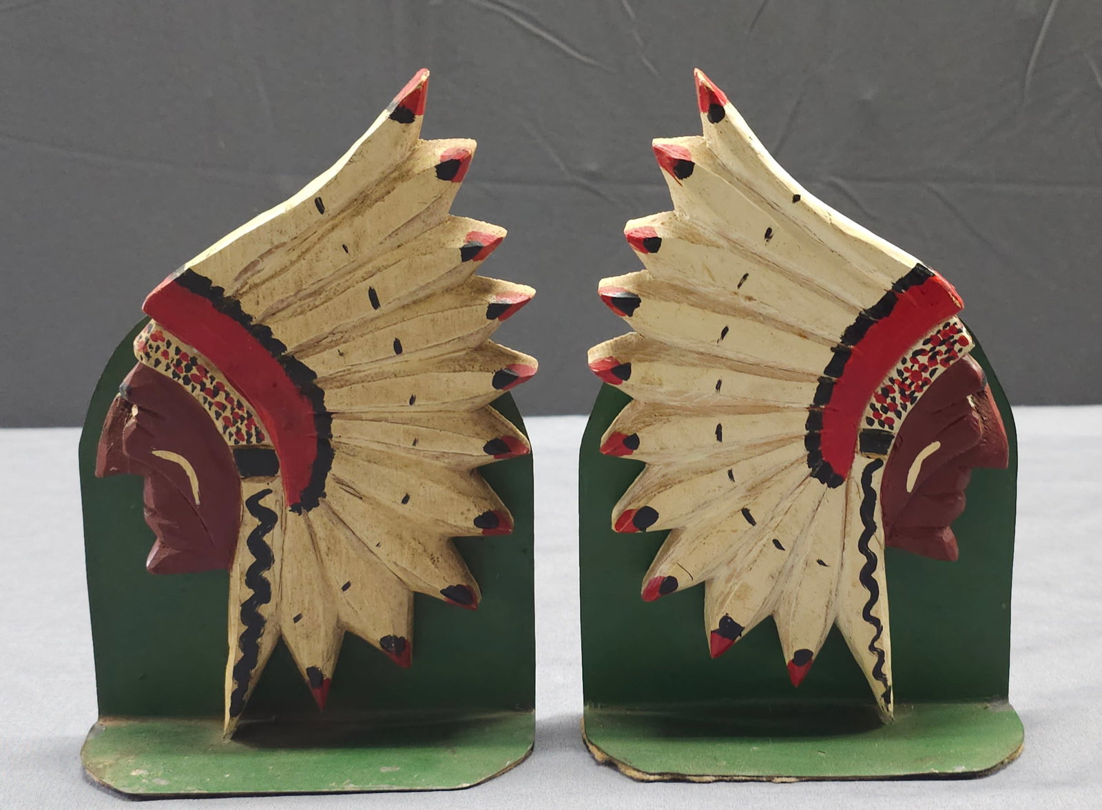 1930-40s Carved Native American Chief Bookends (1 of 2)