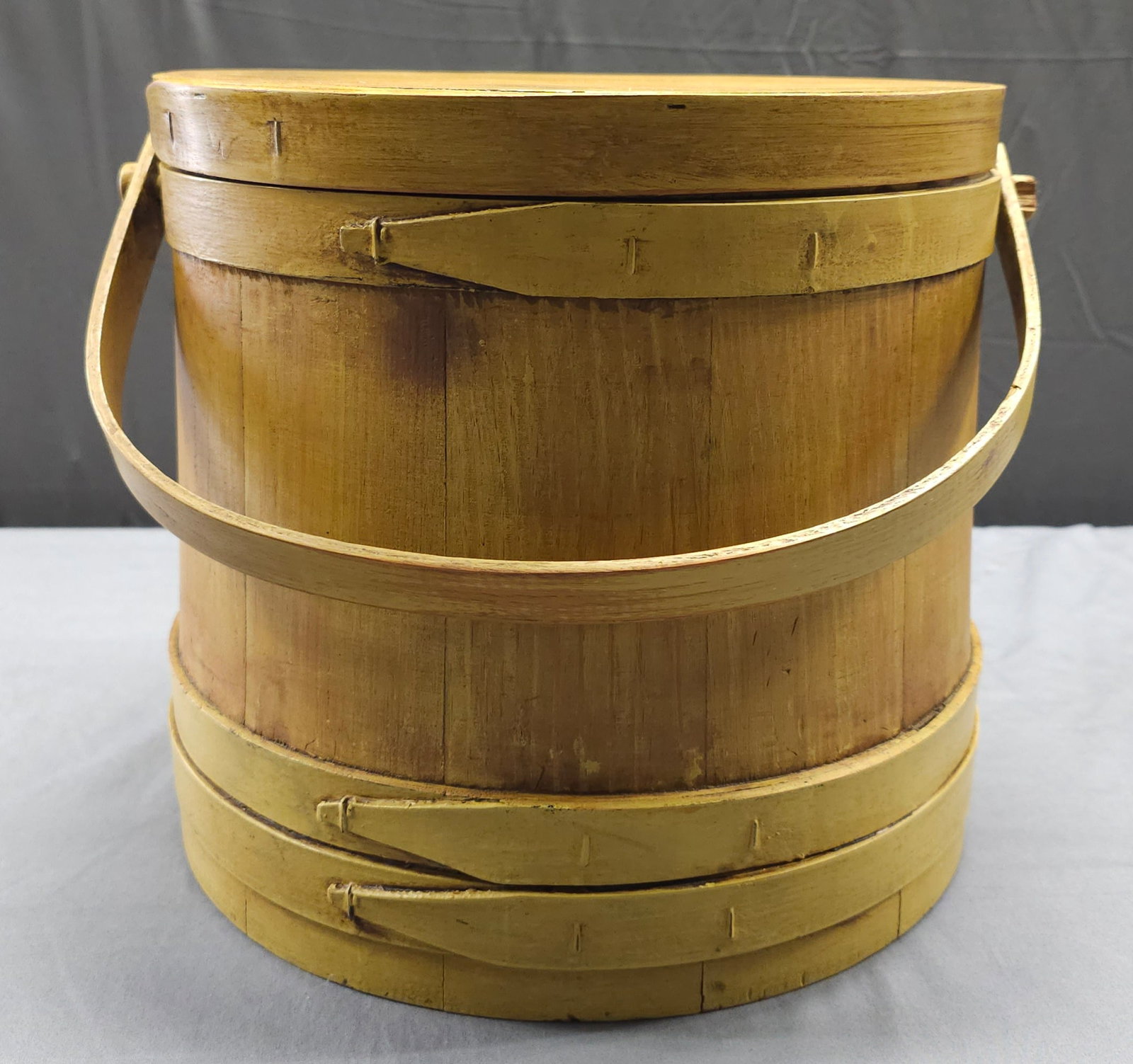 Fine Primitive Yellow Paint Wooded Firkin Bucket (1 of 7)