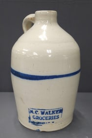 M.C. Walker "Groceries" Stencil Jug Adamsville, Tn