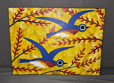 Cornbread Bluebirds & Maples Folk Art Panting