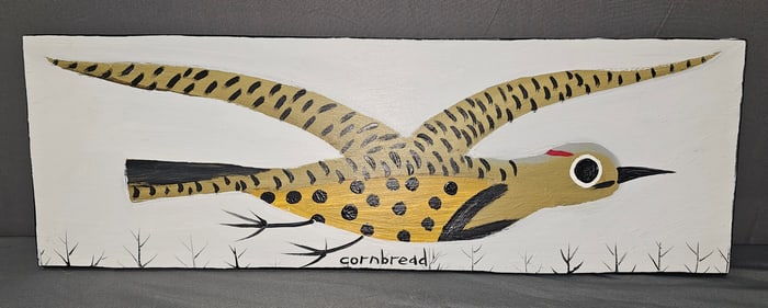 Cornbread Folk Art Painting "Flying Flicker"