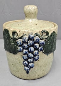 Fine Arie Meaders Grape Decorated Lidded Jar