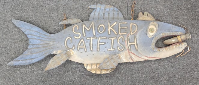 19430-40s Smoked Catfish With Cigar Trade Sign
