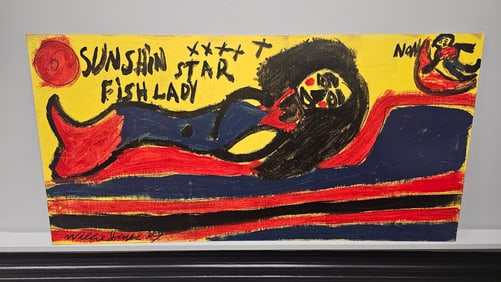 Great Willie Jenks Mermaid Folk Art Painting