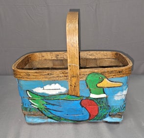 Fine Richard Roebuck Folk Art Painted Split Oak Basket