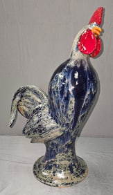 Charlie West Blue-Gray Folk Pottery Rooster