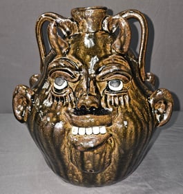Clete Meaders Devil Double Face Jug9 3/4" Tall