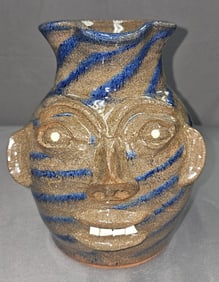 Walter Fleming Swirl Folk Pottery Face Pitcher