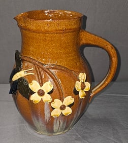 Rare Charlie West Butterfly-Dogwood Southern Pottery Pitcher