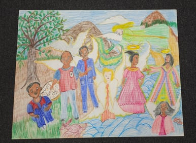 Fine Linda Burton Folk Art Religious Drawing