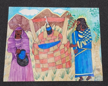 Fine Linda Burton Folk Art Religious Drawing