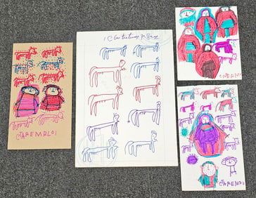 Carter Wellborn Folk Art Lot of 4 Maker Drawings