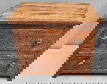 1875 Signed & Dated Cherry & Walnut Miniature Chest