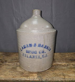 Scarce Signed Lamar & Rankin Drug Atl. Ga 1gal Jug: Significant Lamar & Rankin Drug Co. Atlanta Ga. One Gallon Fluid Jug that is stamped The Bolton Pottery Co. of Howell Mills Atlanta Georgia area and was owned by Charles H. Bird (1850-1913). Early 187