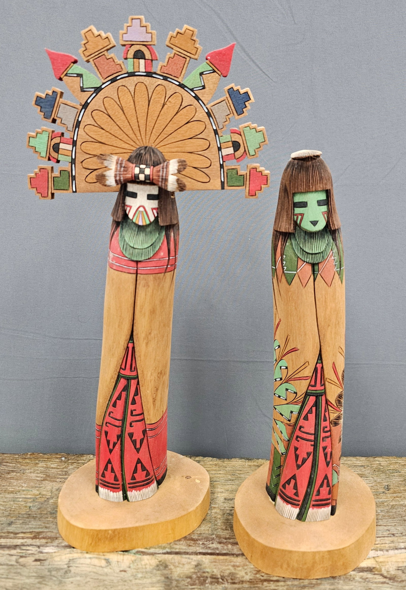 Kevin Horrace Quannie Hopi Kachina Dolls: Kevin Horrace Quannie Hopi Kachina Dolls made of Cottonwood root. One is Butterfly Boy & Butterfly Girl. Circa 1999Standing: 14" Tallest