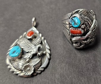 Sterling Silver Native Americna Ring & Eagle Lot