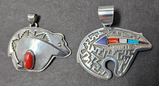 Signed Navajo Sterling Silver Bear Pendants Lot