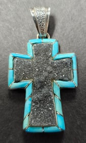 Navajo Sterling Silver Cross Pendant Signed "M"