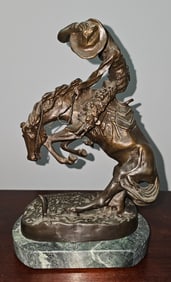 Signed Tiffany & Co. Frederic Remington Bronze Rattlesnake and Horse Rider Statue