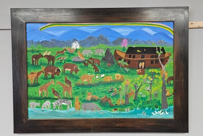 Outstanding Mary Greene "Noah's Ark" Folk Art Painting