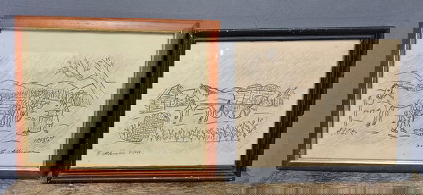 Lot of Clint Alderman Folk Art Drawings 2011