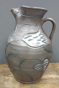 Clint Alderman Salt Glazed Tulip Decorated Pitcher