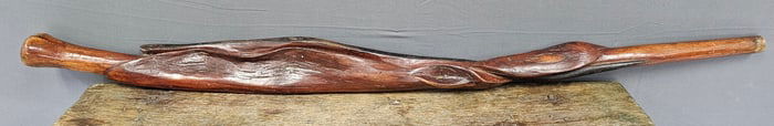 Rare 1850-70s Folk Art Eel Carved Cypress Cane