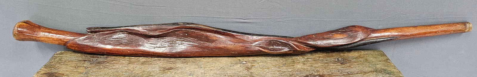 Rare 1850-70s Folk Art Eel Carved Cypress Cane (1 of 11)