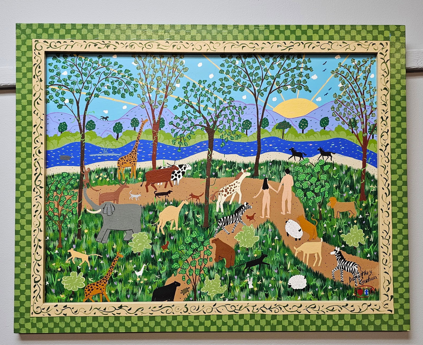 Dorethey Gorham Folk Art Painting: Dorethey Gorham (1949TX-2021GA) Folk Art Painting from the early 2000s time period. This is an outstanding folk art painting with stellar eye appeal and strong investment/collector grade example. Prov
