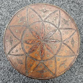 Folk Art Carved Pantry Box Star Flower Decortion