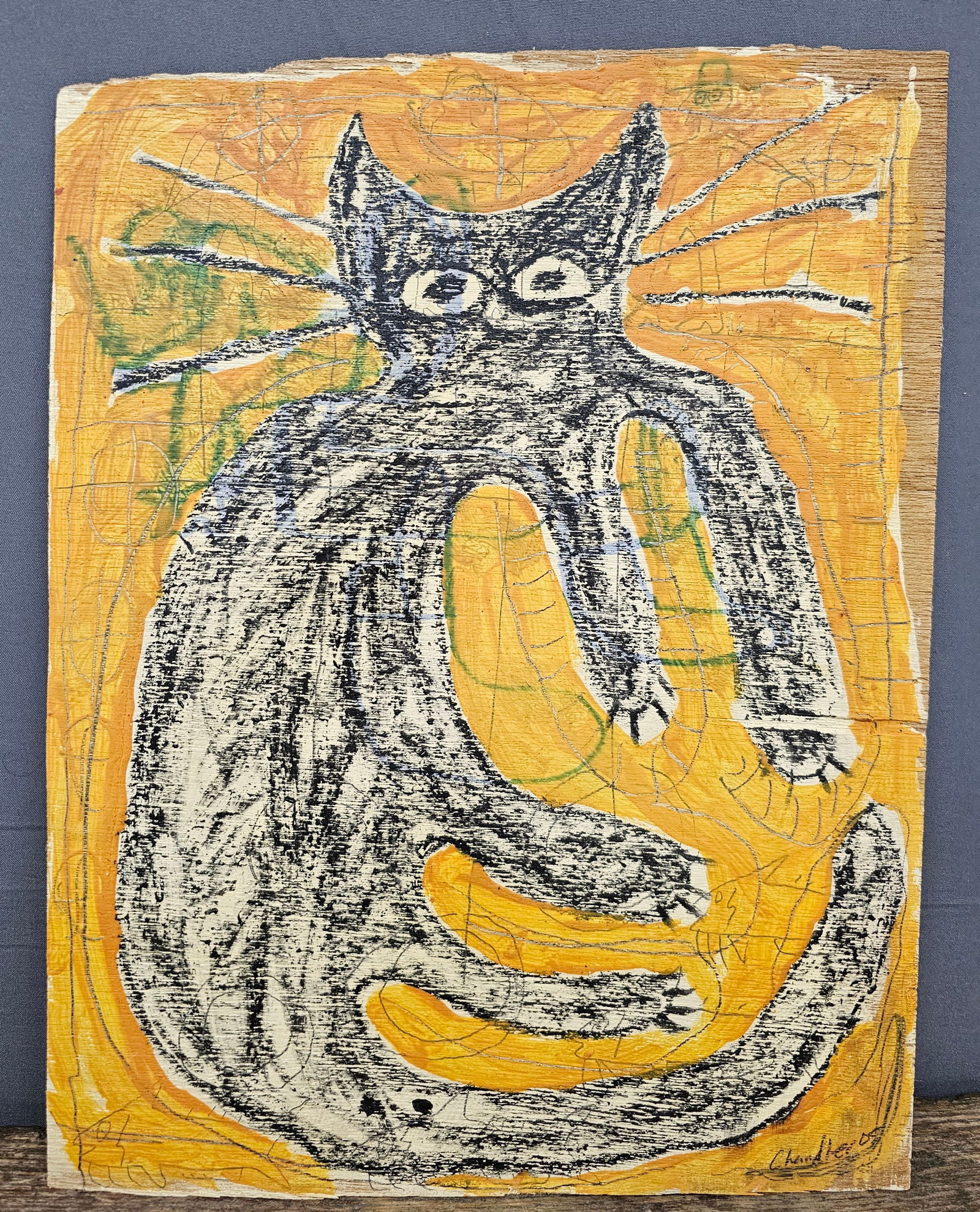 Steven Chandler 2005 Folk Art Cat Painting (1 of 3)