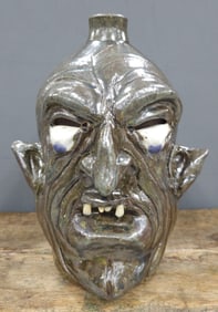 Rare Shelby West #3 Folk Pottery Vampire Face Jug