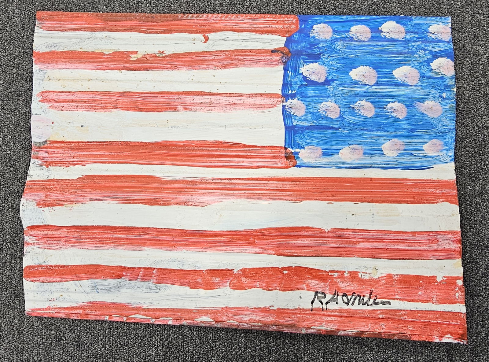 Rare Signed RA Miller Folk Art Backwards Flag (1 of 2)