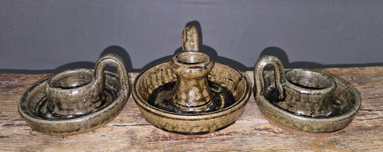 Lanier Meaders Clete & Bille Meaders Candle Sticks: Southern Folk Pottery Lot of Lanier Meaders & Clete & Bille Meaders Candle Sticks, all three are signed and in mint collector grade condition. Sizes: Signed and dated Lanier 1988 -3" TallClete & Bille