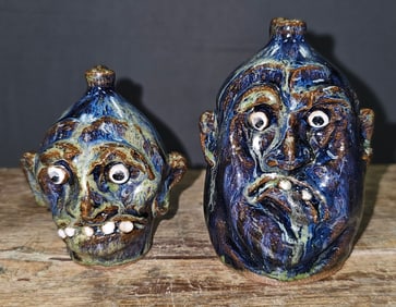 Marvin Bailey Folk Pottery Mini Face Jug Lot