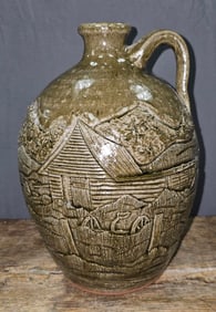 1993 Michael Crocker Decorated Farm Scene Jug