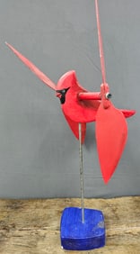 Fine Carved Red Bird Folk Art Wind Spinner